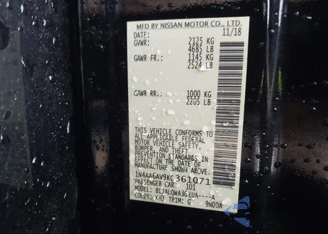 2019 Nissan Maxima 3.5 S from USA, damaged, VIN 1N4AA6AV9KC361071